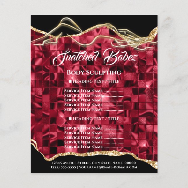 Body Sculpting Logo Red Glam Gold Price List Flyer (Back)