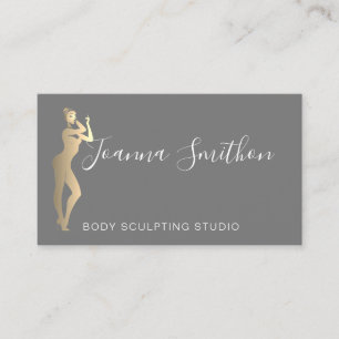 Body Sculpting QR Code Logo Grey Faux Gold Business Card