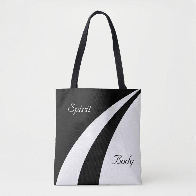 Body & Spirit on Abstract Black & White Waves Tote Bag (Front)