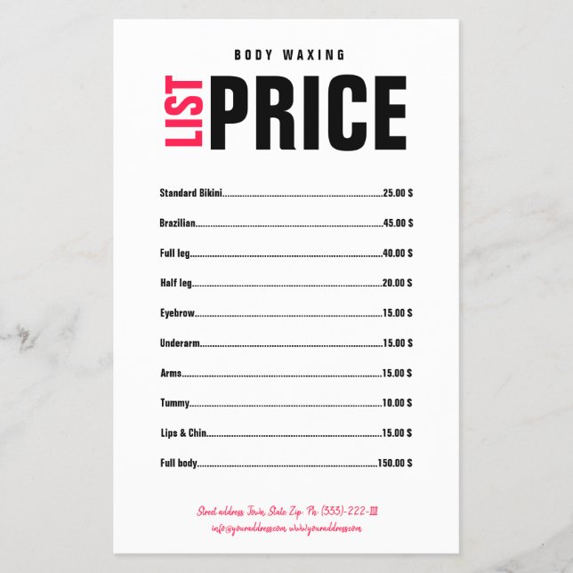 Body Waxing Wax Boutique Bold Black Pink Lettering Flyer (Front)