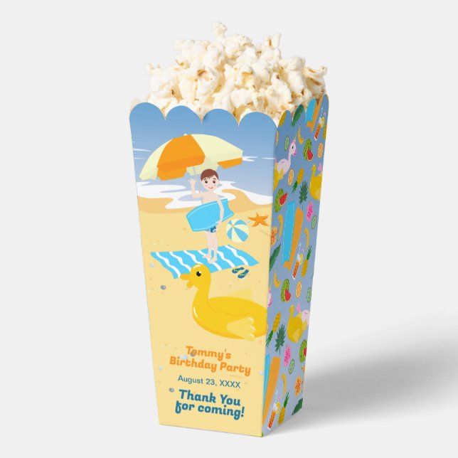 Bodyboard boy fun beach birthday party favour box (Popped)