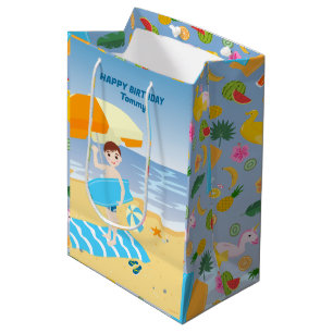 Bodyboard boy fun beach birthday party medium gift bag