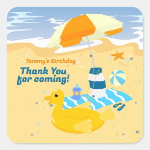 Bodyboard boy fun beach birthday party square sticker