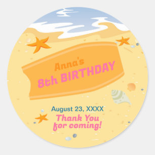 Bodyboard girl fun beach birthday party classic round sticker