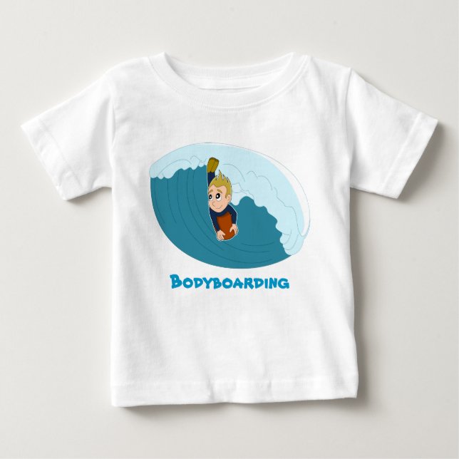 Bodyboarding boy cartoon T-shirt (Front)