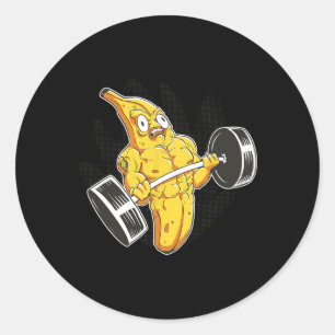 Bodybuilder Banana Lifting Weights Funny Bodybuild Classic Round Sticker