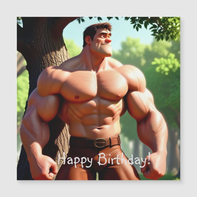 Bodybuilder Birthday Magnetic Card (Front)