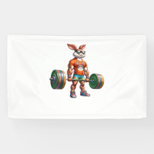 Bodybuilder Easter Bunny Powerlifting Deadlife Gym Banner