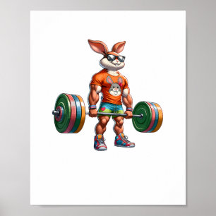 Bodybuilder Easter Bunny Powerlifting Deadlife Gym Poster