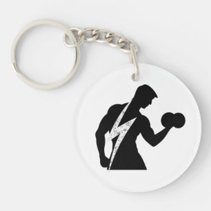 Bodybuilder Fitness Graphic White Round Keychain