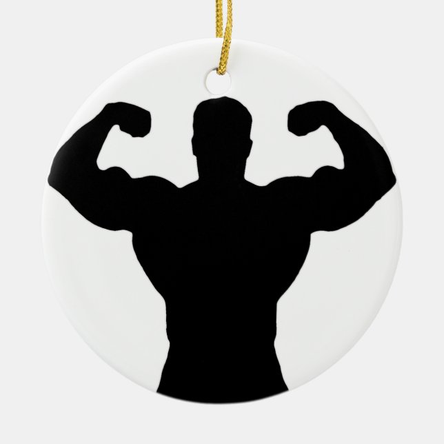 bodybuilder flexing muscles ceramic ornament (Front)