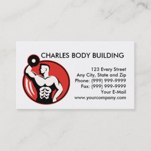 bodybuilder lifting dumbbell weights business card