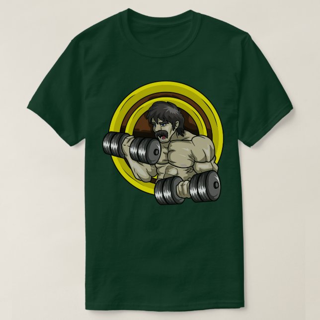 Bodybuilder Man with Dumbbells T-Shirt (Design Front)