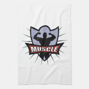 Bodybuilder Muscle Logo Tea Towel