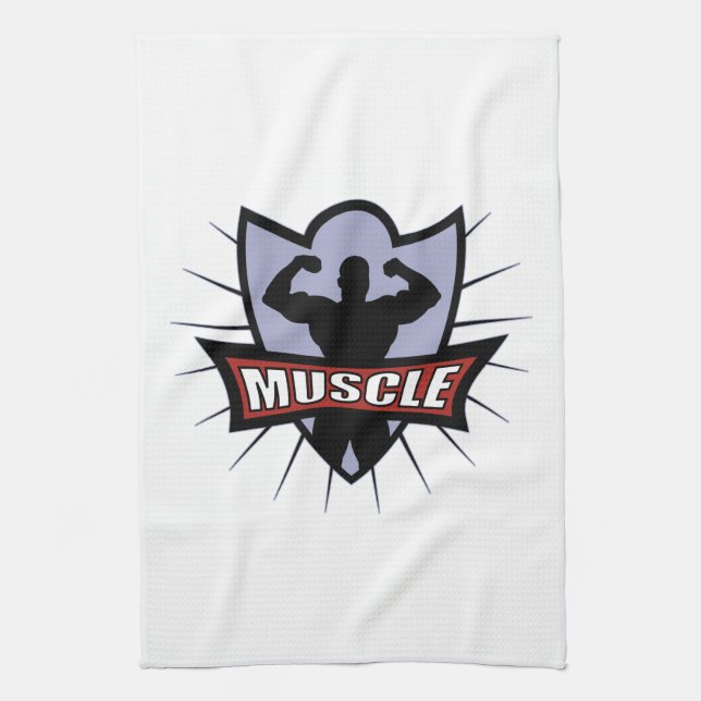 Bodybuilder Muscle Logo Tea Towel (Vertical)