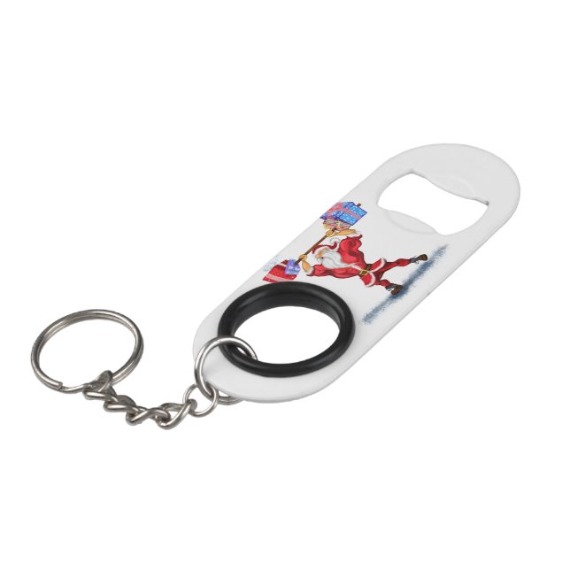 Bodybuilder Santa Christmas Keychain Bottle Opener (Front Angled)