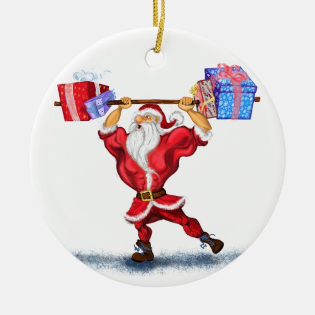 Bodybuilder Santa Christmas Ornament (Front)