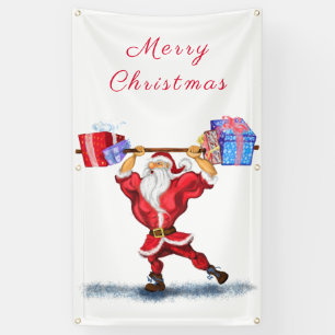 Bodybuilder Santa Claus with Christmas Gifts - Fun Banner