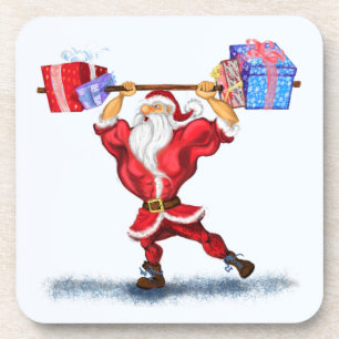 Bodybuilder Santa Claus with Christmas Gifts - Fun Coaster
