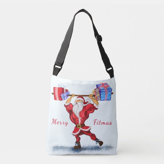 Bodybuilder Santa Claus with Christmas Gifts - Fun Crossbody Bag (Front)