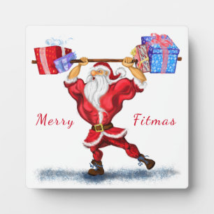 Bodybuilder Santa Claus with Christmas Gifts - Fun Plaque