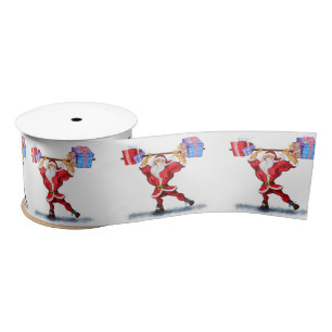 Bodybuilder Santa Claus with Christmas Gifts - Fun Satin Ribbon