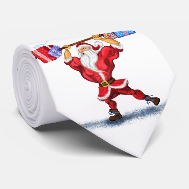 Bodybuilder Santa Claus with Christmas Gifts - Fun Tie (Rolled)