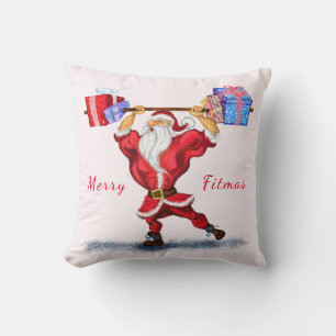 Bodybuilder Santa Claus with Christmas Gifts Funny Cushion