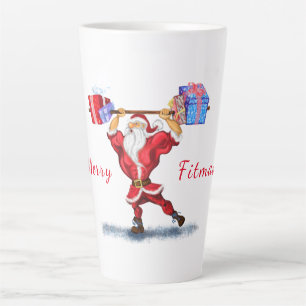 Bodybuilder Santa Claus with Christmas Gifts Funny Latte Mug