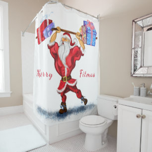 Bodybuilder Santa Claus with Christmas Gifts Funny Shower Curtain