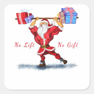 Bodybuilder Santa Claus with Christmas Gifts Funny Square Sticker