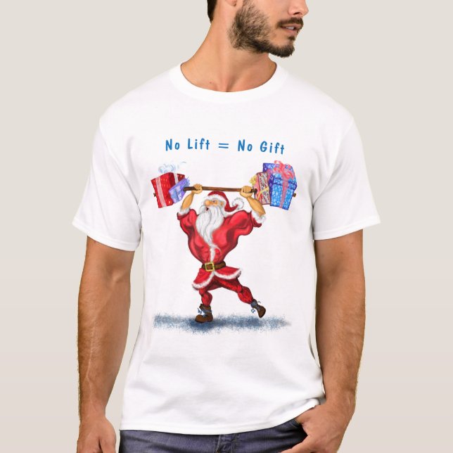 Bodybuilder Santa Claus with Gifts - Custom Text T-Shirt (Front)