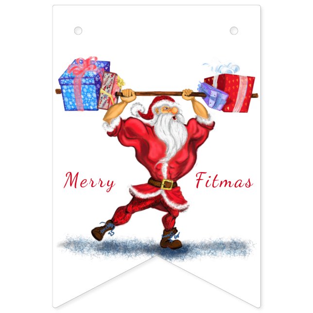 Bodybuilder Santa Funny Christmas Bunting Flags (First Flag)