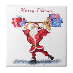 Bodybuilder Santa Funny Christmas Ceramic Tile