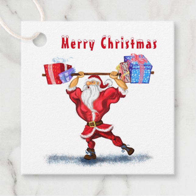 Bodybuilder Santa Funny Christmas Gift Tags (Front)