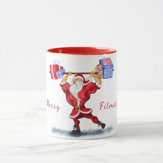 Bodybuilder Santa Funny Christmas Mug Gift (Center)