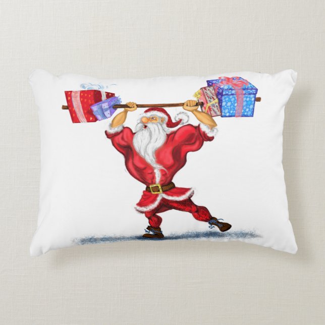 Bodybuilder Santa Funny Christmas Pillow (Front)