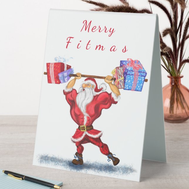 Bodybuilder Santa Funny Christmas Table Sign (In SItu (Table))