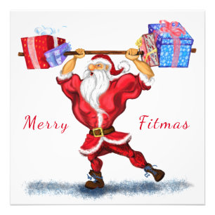 Bodybuilder Santa with Christmas Gift Funny Photo Print