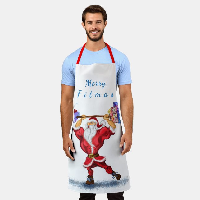 Bodybuilder Santa with Gift Funny Christmas Apron (Worn)