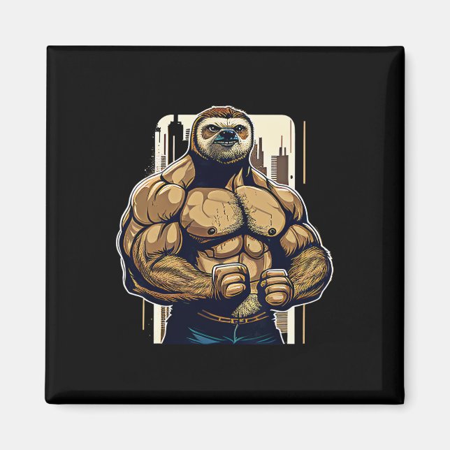Bodybuilder Sloth Funny Bodybuilding Sloth Fitness Magnet (Front)