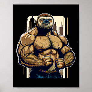 Bodybuilder Sloth Funny Bodybuilding Sloth Fitness Poster