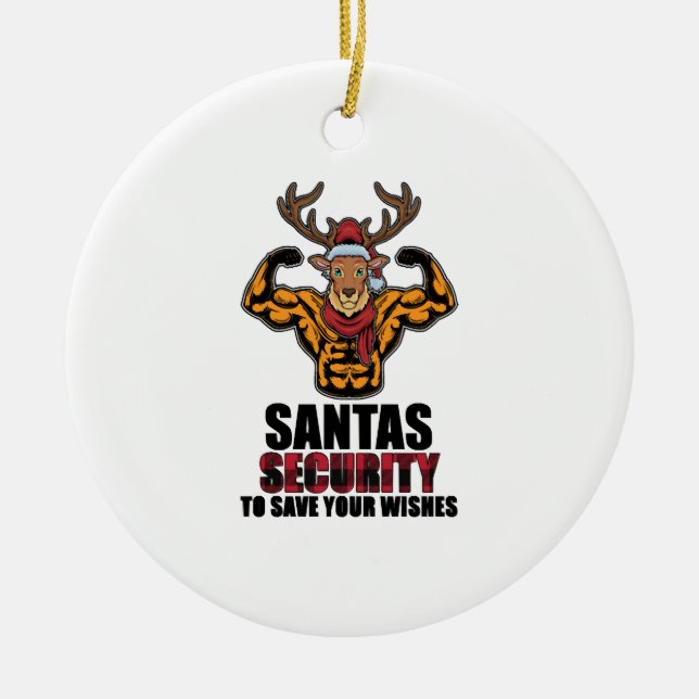 Bodybuilder Weiglifter Gym Muscle Santa Security Ceramic Ornament (Front)