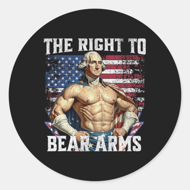 Bodybuilding 4th Of July Dad Usa Flag 2nd Bear Arm Classic Round Sticker (Front)