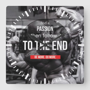 Bodybuilding Fitness Gym Workout Motivation Square Wall Clock