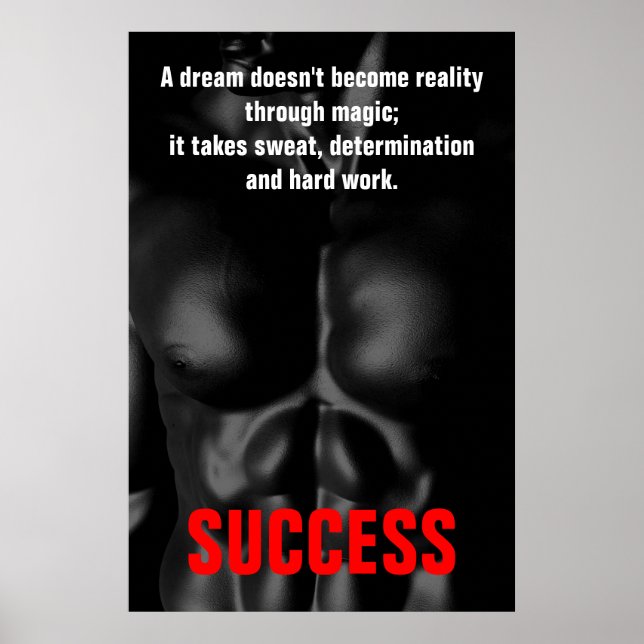 Bodybuilding Fitness Inspirational Black & White Poster (Front)