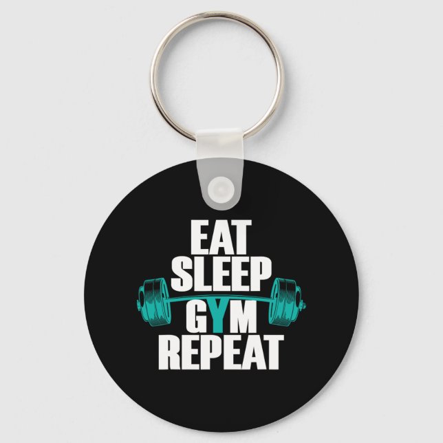 Bodybuilding Funny Tee Eat Sleep Gym Repeat  Key Ring (Front)
