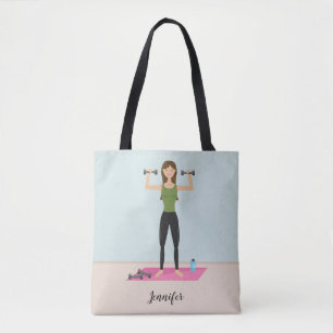Bodybuilding Girl Illustration Fitness & Name Tote Bag