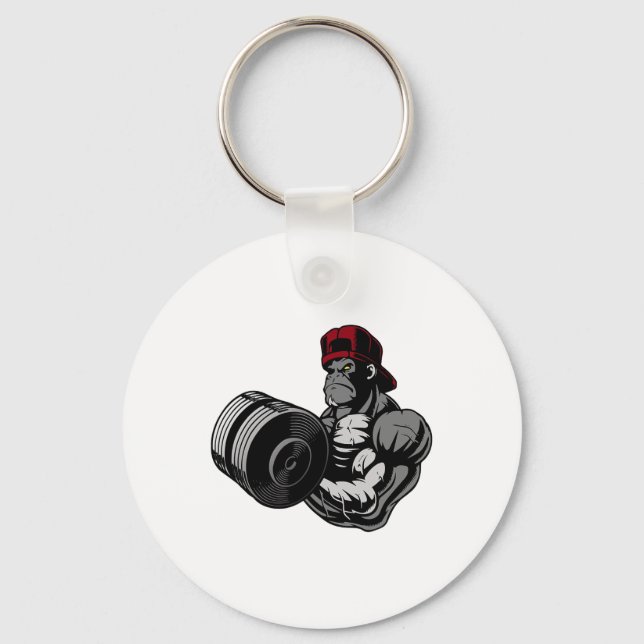 Bodybuilding Gorilla Workout Gym Strength Training Key Ring (Front)