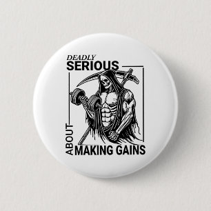 Bodybuilding Grim Reaper Skeleton Gym Gains Motiva 6 Cm Round Badge